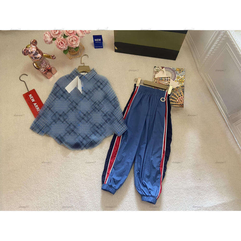 Top baby Tracksuits boys shirt set autumn kids designer clothes blue single-breasted shirt and Casual pants A679X19N169