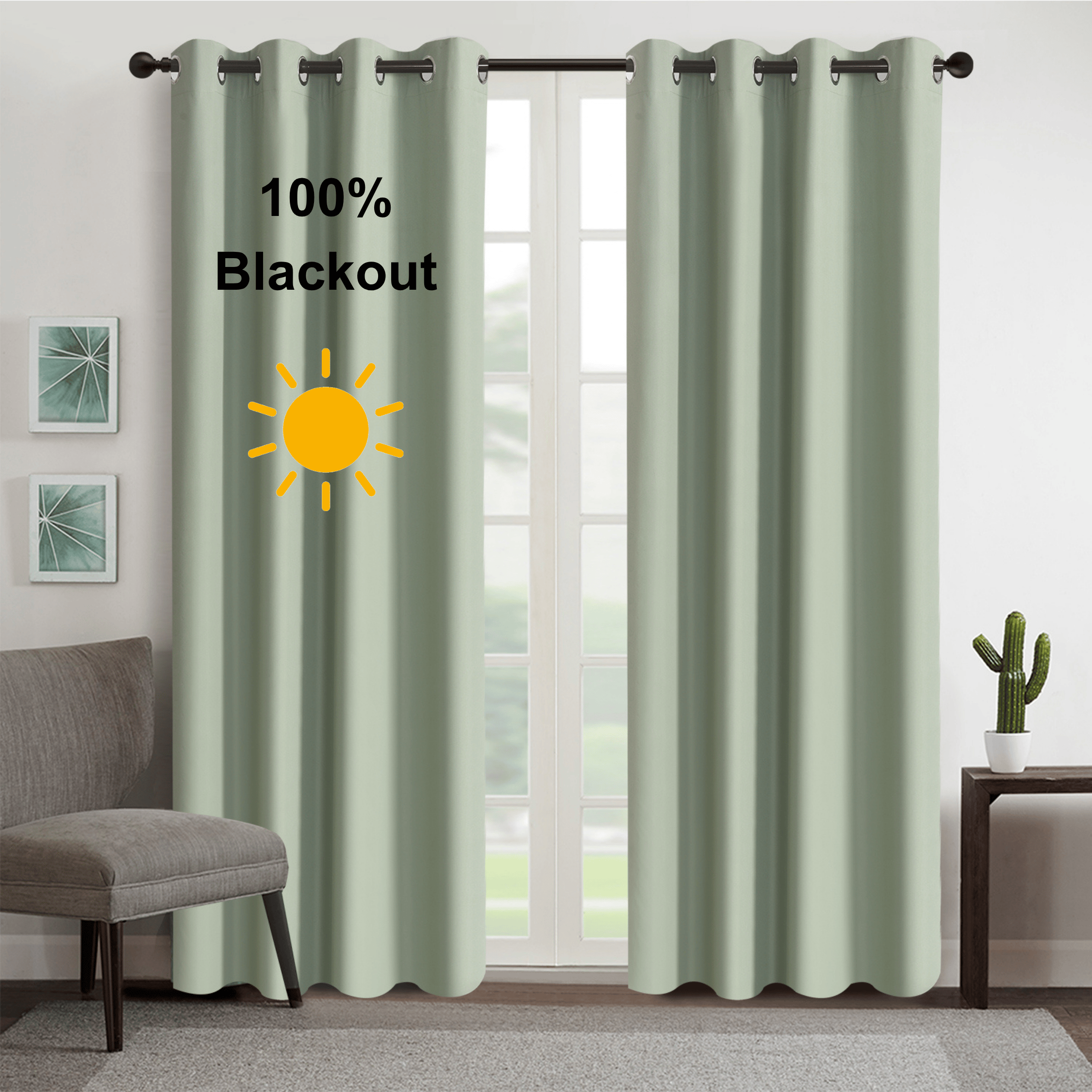 TEMU 100% Blackout Solid Sleek Sage Green Grommet Top Curtains – Weight Premium Thermal Insulated Light Blocking Drapes For Bedroom, Living Room, And