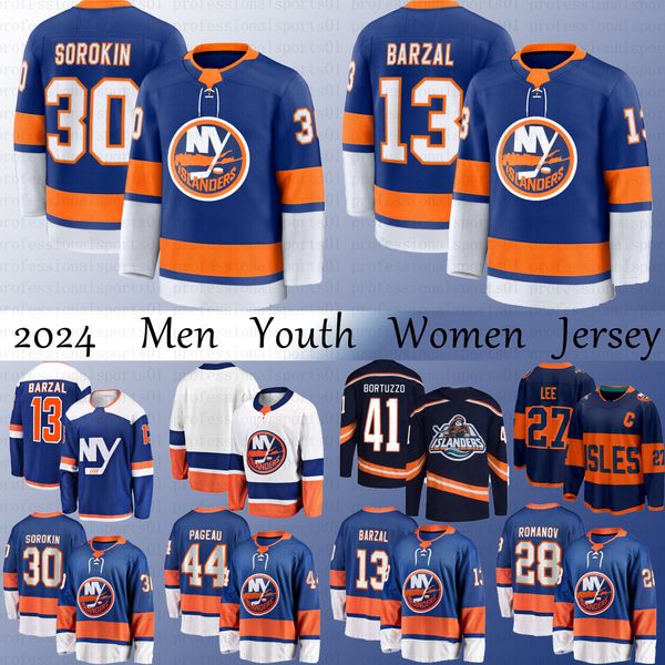 13 Mathew Barzal jersey 30 llya Sorokin 14 Bo Horvat lslanders hockey jersey Kyle Palmieri Casey Cizikas Beauvillier Daysbel Hernandez Josh