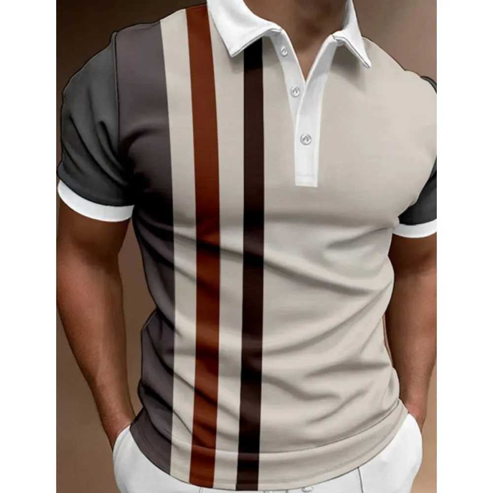 New Summer Best-Selling Mens Polo Shirt Collar Short-Sleeved Pullover Casual Sports Button Stripe Collar Trend T-ShirtX240920