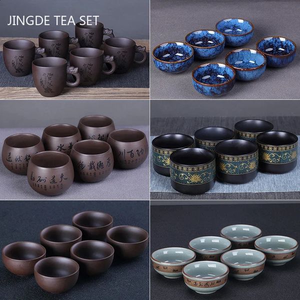 6 Pcsset Boutique Yixing Purple Clay Teacup Travel Handmade Tea Bowl Master Cup Customized Household Tea Set Accessories 240805