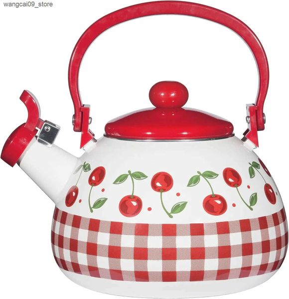 Health Pots Stove Top Enamel on Steel Teakettle Supreme Housewares Cherry Design Teapot Water Kettle Cute Kitchen J241116