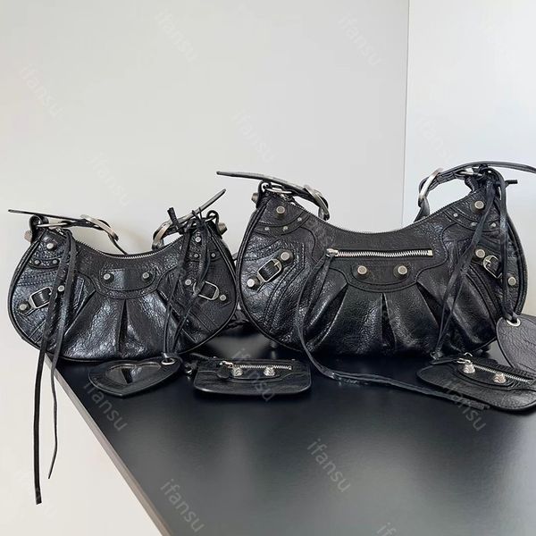 10A Luxury Motorcycle LE CAGOLE Bag Women&#039;s Half Moon Designer Coin Purse Mirror Pochette Rivet Handbags Punk Crossbody Handbag Clutch