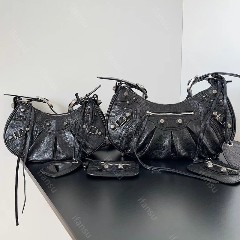 10A Luxury Motorcycle LE CAGOLE Bag Women&#039;s Half Moon Designer Coin Purse Mirror Pochette Rivet Handbags Punk Crossbody Handbag Clutch Popular