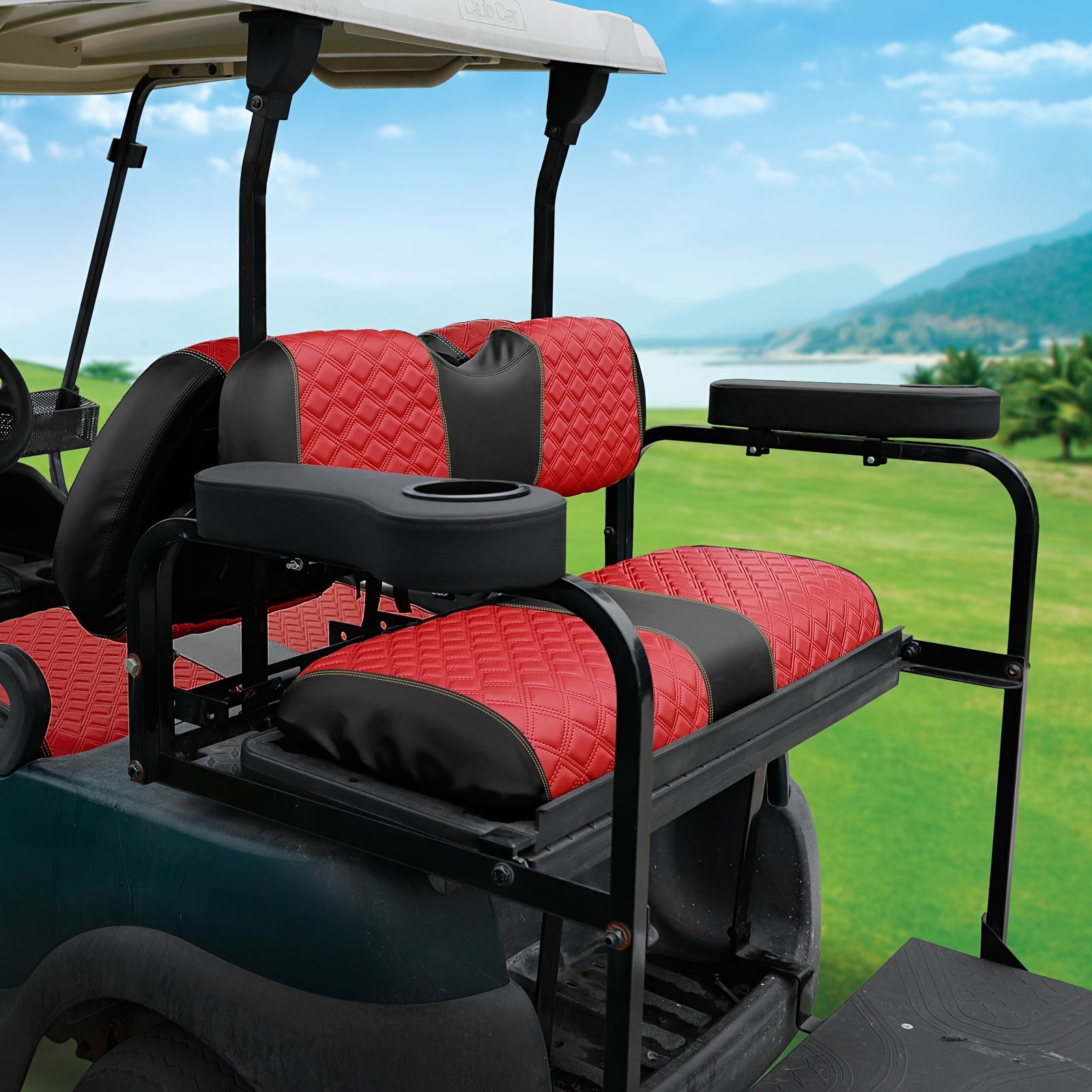 TEMU Roykaw Golf Cart Seat Covers Front Or Back Seat Kit Compatible With Aftermarket Rear Seat Common Seat Cushion, Marine Grade Vinyl Material- And