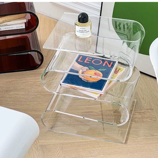 Premium transparant crylic modern Lucite Acrylic W-Shaped Magazine Rack 4 layers book shelf acrylic side desk