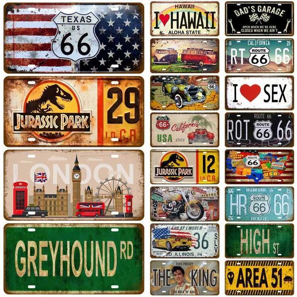 Retro metal signboard wall decoration used for bars garages manholes retro posters Route 66 flat tin signs racing cars oil and tire services