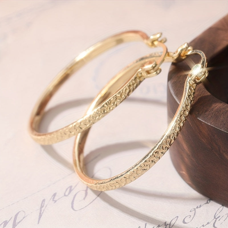 TEMU Extra Large Golden Hoop Earrings - Vintage Bohemian Style, Thick Twisted Design, Casual Attire Or Gift For Women, Novelty Earrings