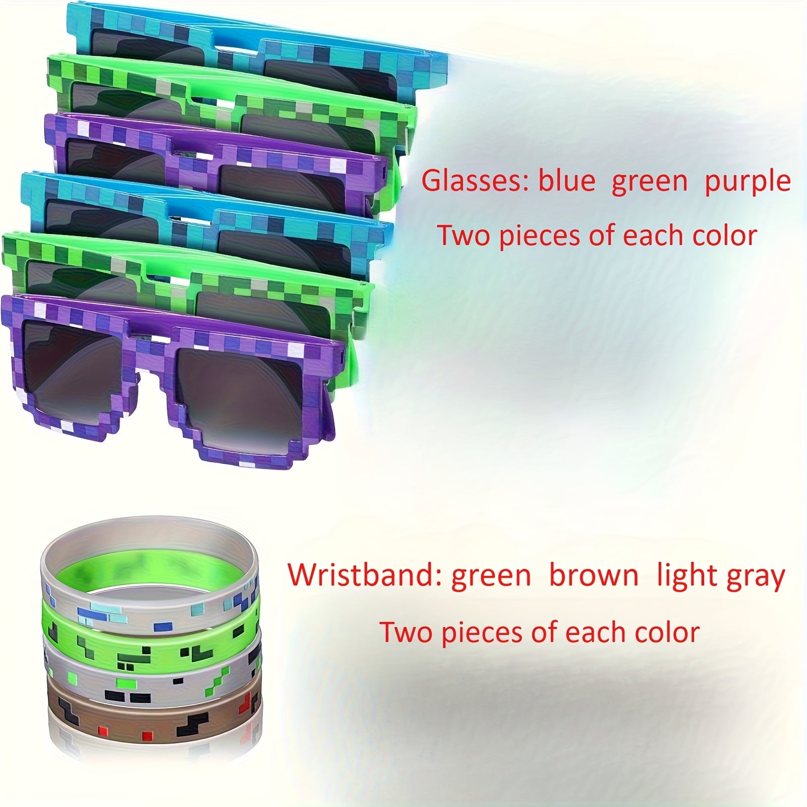 TEMU 12pcs Party Set Including 6 Gaming Glasses And 6 Bracelets, Perfect For Adult Cartoon Style Gamers' Birthday Parties And Christmas Decorations