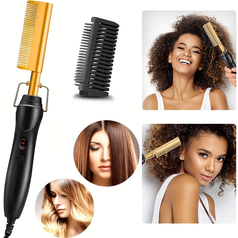 TEMU Electric Ceramic Hair Straightener And Curling Iron - Heat Pressing Flat Iron Curlers, Portable Anti-scald Design For Wigs, Beards, And Travel