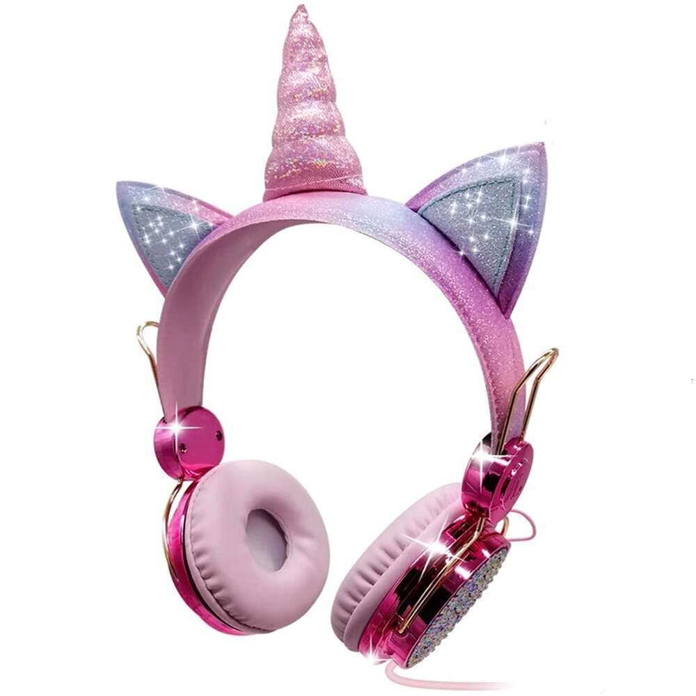 Kids Pink Headphones for Girls Children Teens Wired Headset w-Microphonefor School Birthday Xmas Unicorn Gift