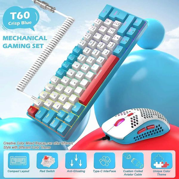 60% Mechanical Keyboard and Mouse Combo + Tray USB C Cable RGB LED Backlit Keyboard Red Switches 6400 DPI Programmable MouseCL240709
