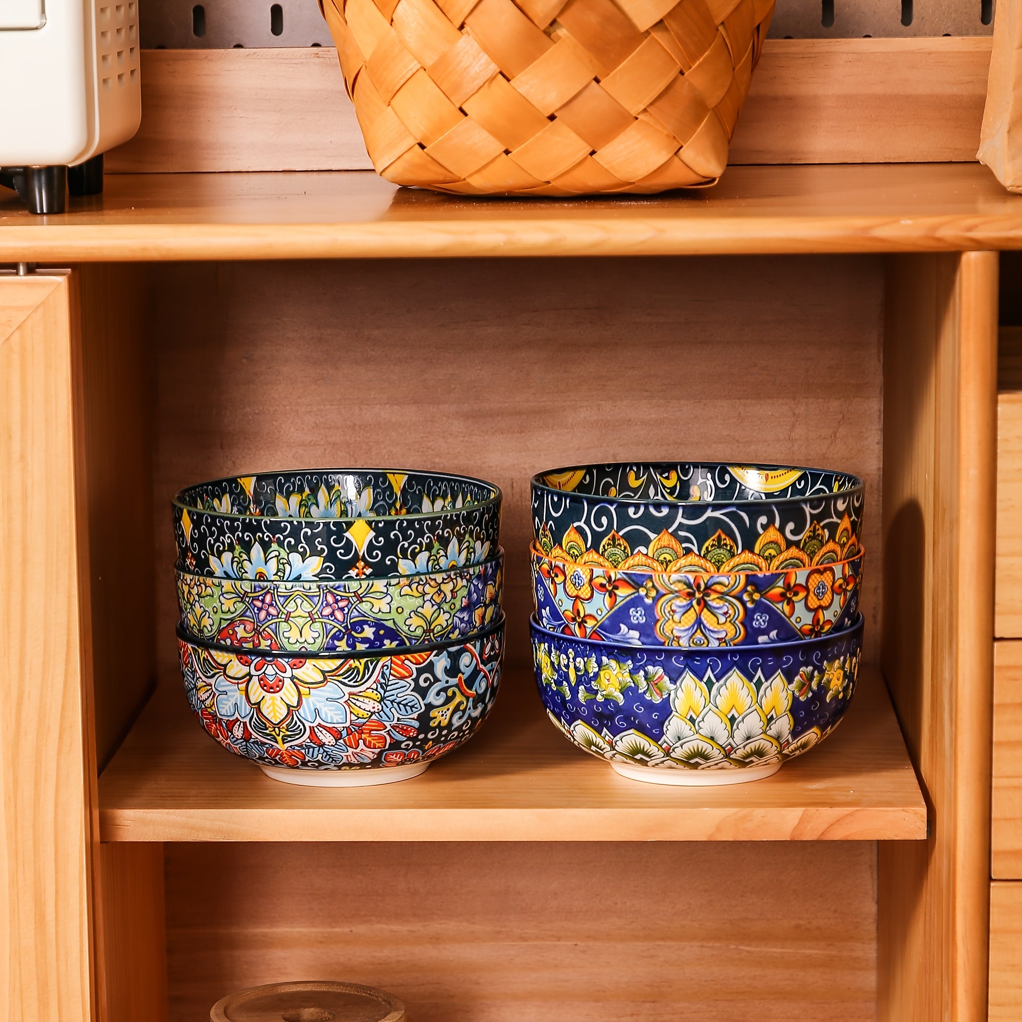 TEMU Cereal Bowls Set Of 6, Bohemian Soup Bowls, Colorful Ceramic Serving Bowls For Kitchen, Breakfast, Boho Decorative Bowls, Microwave Oven Safe