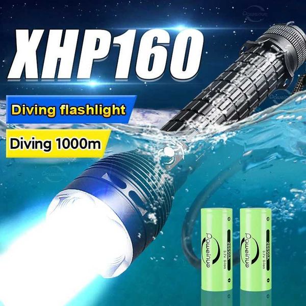 XHP160 Profional Diving Flashlight IPX68 Waterproof d Torch White Light Underwater 1000m L2 Underwater LanternXJ241230