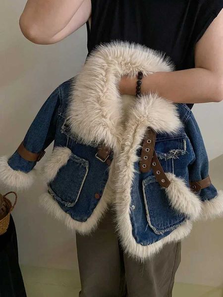 Parka Coat for Girls 2024: Fur Collar Thickening Cowboy Style, Soft Plush Material, Long Sleeve Fashion Outerwear