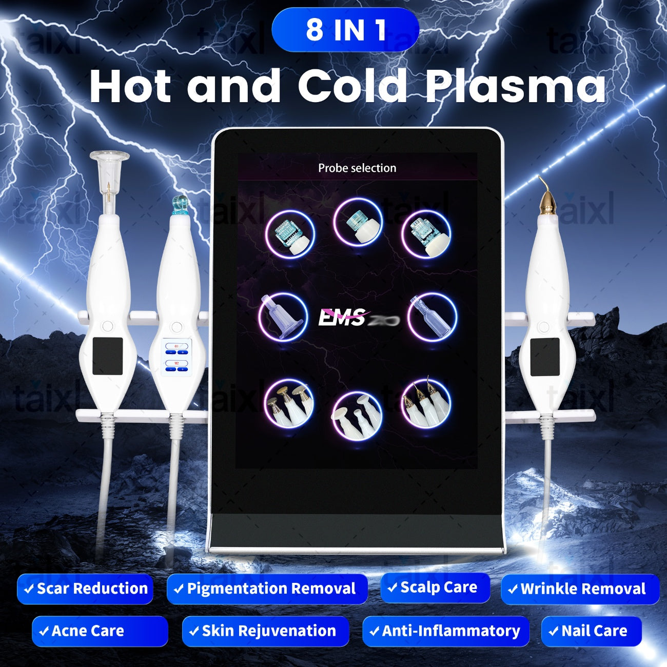 Best Treatment Plasma Machine 8 In 1 Factory Supply Pigmentation Device Easy Adjust Energy Hot And Cold Therapy Skin Care Tool