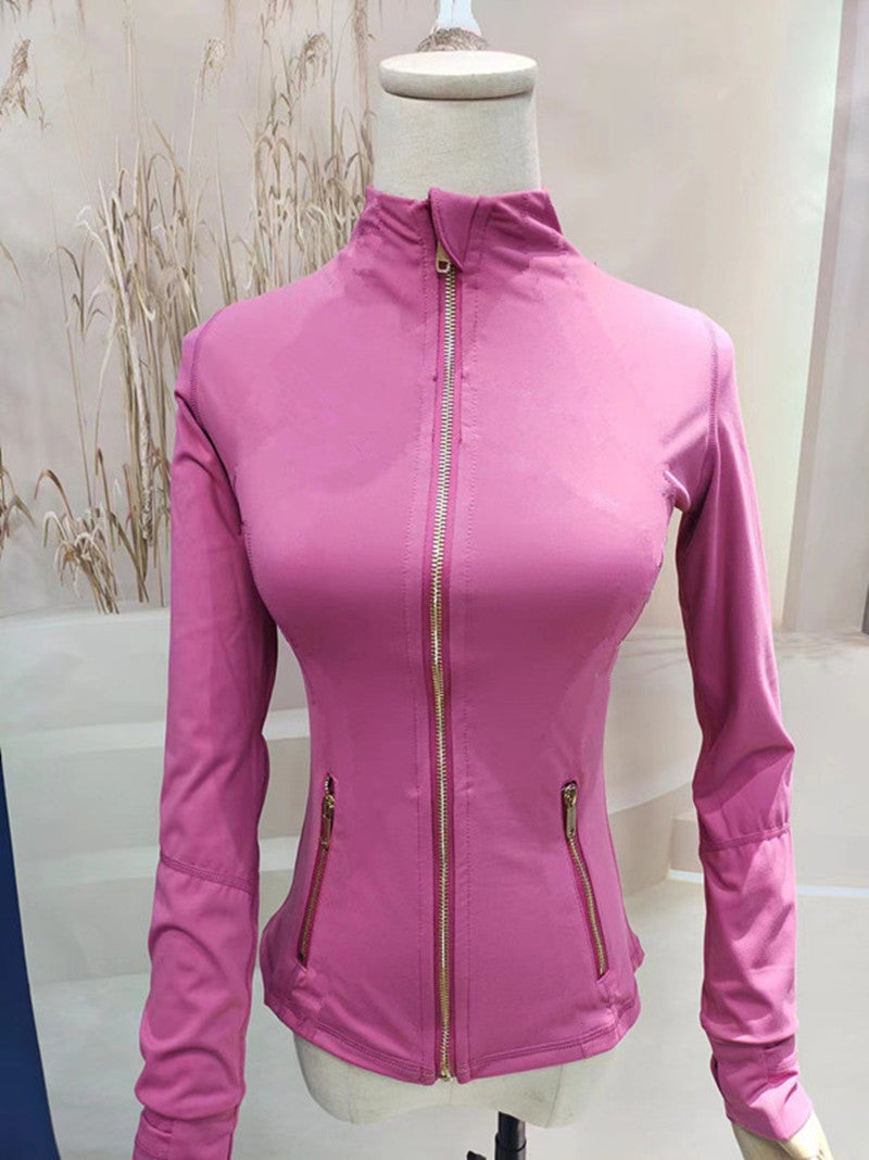 Women&#039;s yoga sports jacket top, slim fit yoga running, fitness zipper stand up collar slim fit long sleeved exercise training quick drying 2025