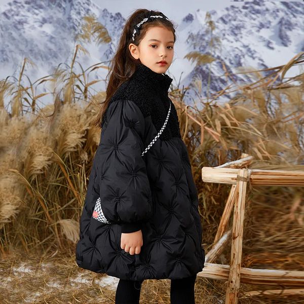 Children Winter Down Cotton Jacket Lamb Wool Girl Long Clothing Kids Black Clothes Thicken Warm Parka Snowsuit Outerwear TZ462 241220