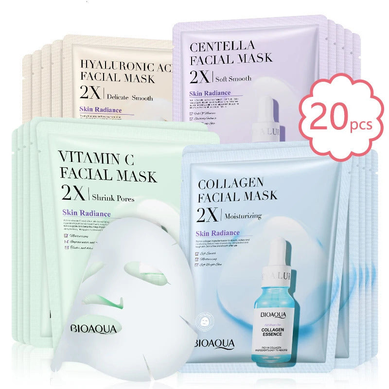 20pcs BIOAQUA Centella Collagen Face Mask VC Moisturizing Refreshing Sheet Masks Hyaluronic Acid Facial Mask Skin Care Products 250113