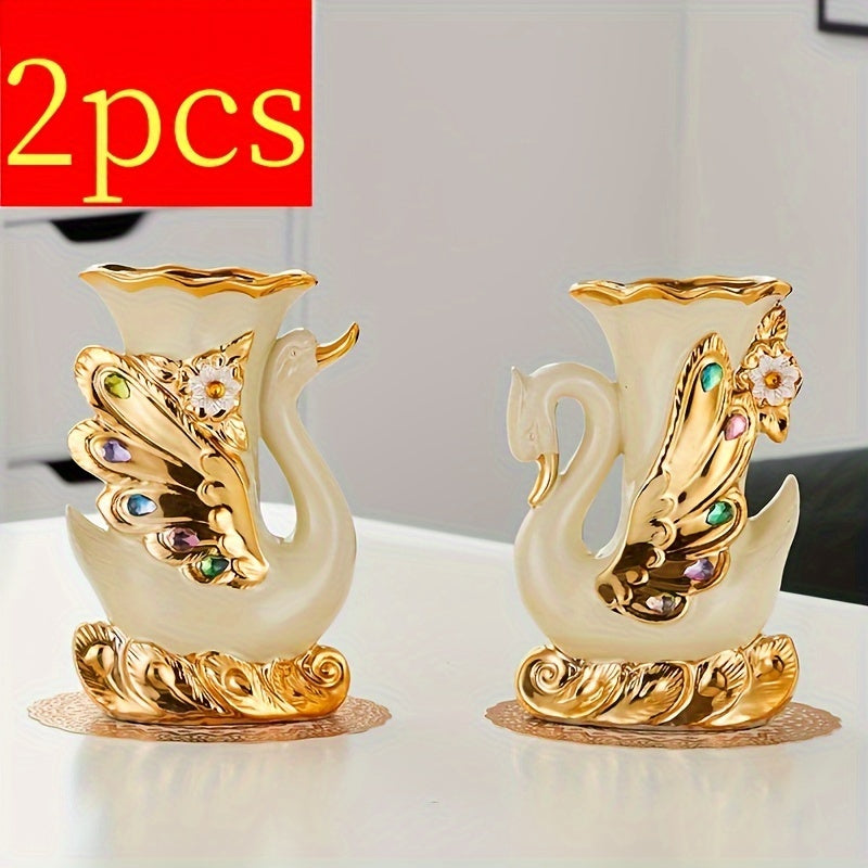 TEMU 2pcs Swan Vase Ceramic Living Room Flower Arrangement European Style Decoration Ceramic Vase