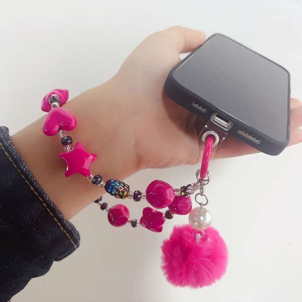 ddmygifts Winter new color baked paint five pointed star bead mobile phone chain fashion wool ball accessories bag key pendant A