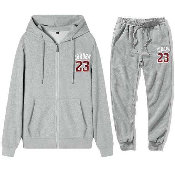 Menina masculino 23 Menções de moletom com capuz+calça Sports Sports Sports Sports Casual Sports Sports Conjunto de jaqueta esportiva casual