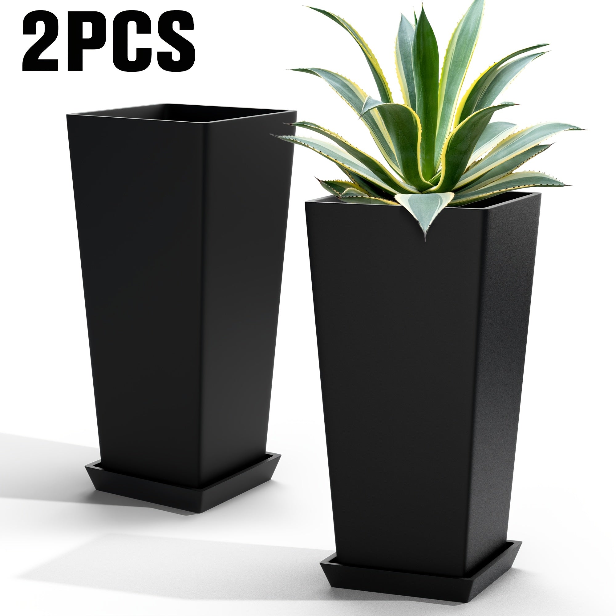 TEMU Set Of 2 Tall Outdoor Planters 24 Inch, Large Planters For Indoor Outdoor Plants, Tapered Square Flower Pots For Trees Flowers With Tray For