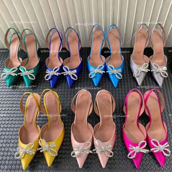 wedding Sandals Brand design Heeled Shoes Dress Shoe Luxury Designer Satin High Muaddi Bow Crystal-Embellished Buckle Pointed Toe Sunflower