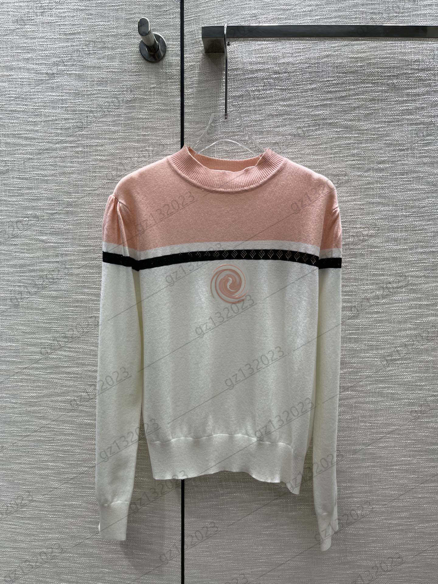 Womens Sweaters Chest Contrasting Color Striped Print Thread Round Collar Pullover Knit Sweater Standard Long Sleeves Knitwear Joker Women Clothes 2