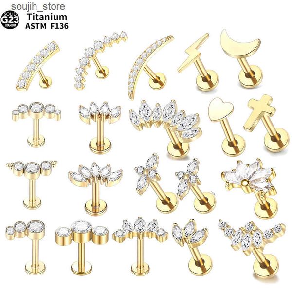 Body Arts 1PC Implant Grade Titanium Internally Threaded Cross Moon Star Labret Piercing Lip Monroe Helix Tragus Piercing Stud Earring L2409