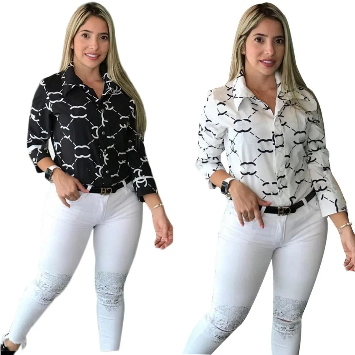 2024 Women Blouses Shirts Designer Print Shirt Tops Casual Long Sleeved Shirt Free Ship