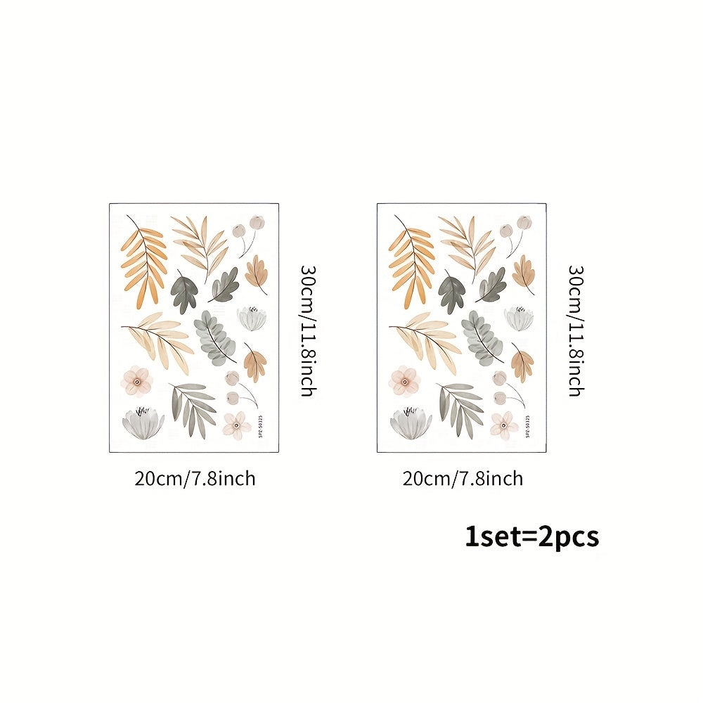 TEMU 2pcs Vintage Floral And Leaf Pattern Wall Stickers, Self-adhesive Plastic Decals, Detachable Matte Home Decor, Rectangle Shape For Single Use