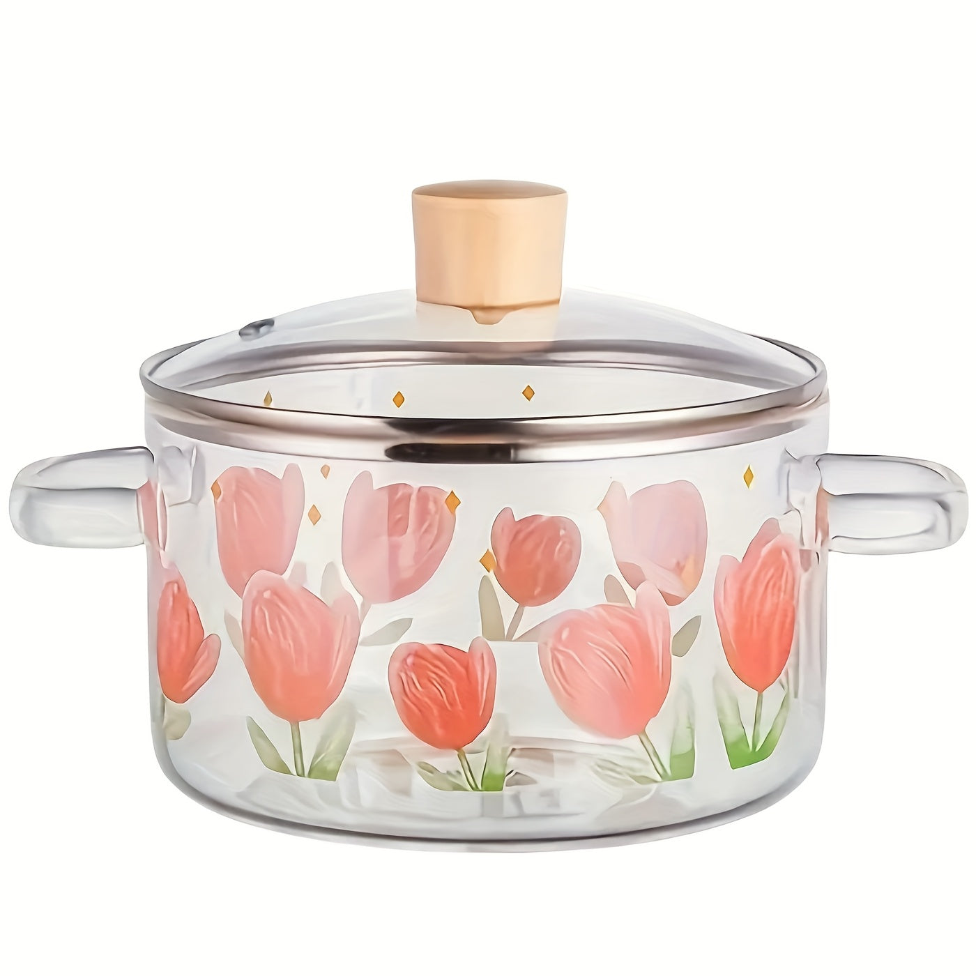 TEMU Tulip Glass Cooking Pot, High-temperature Decal Technology, Heat-resistant Glass Cooking Pot, Glass Stew Pot, Glass Cooking Pot, Suitable For