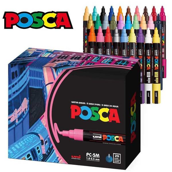 Watercolor Brush Pens Markers 54 Colors Uni Posca PC-5M acrylic marking paint pen medium 1.8-2.5mm reversible bullet art pen tip graffiti su