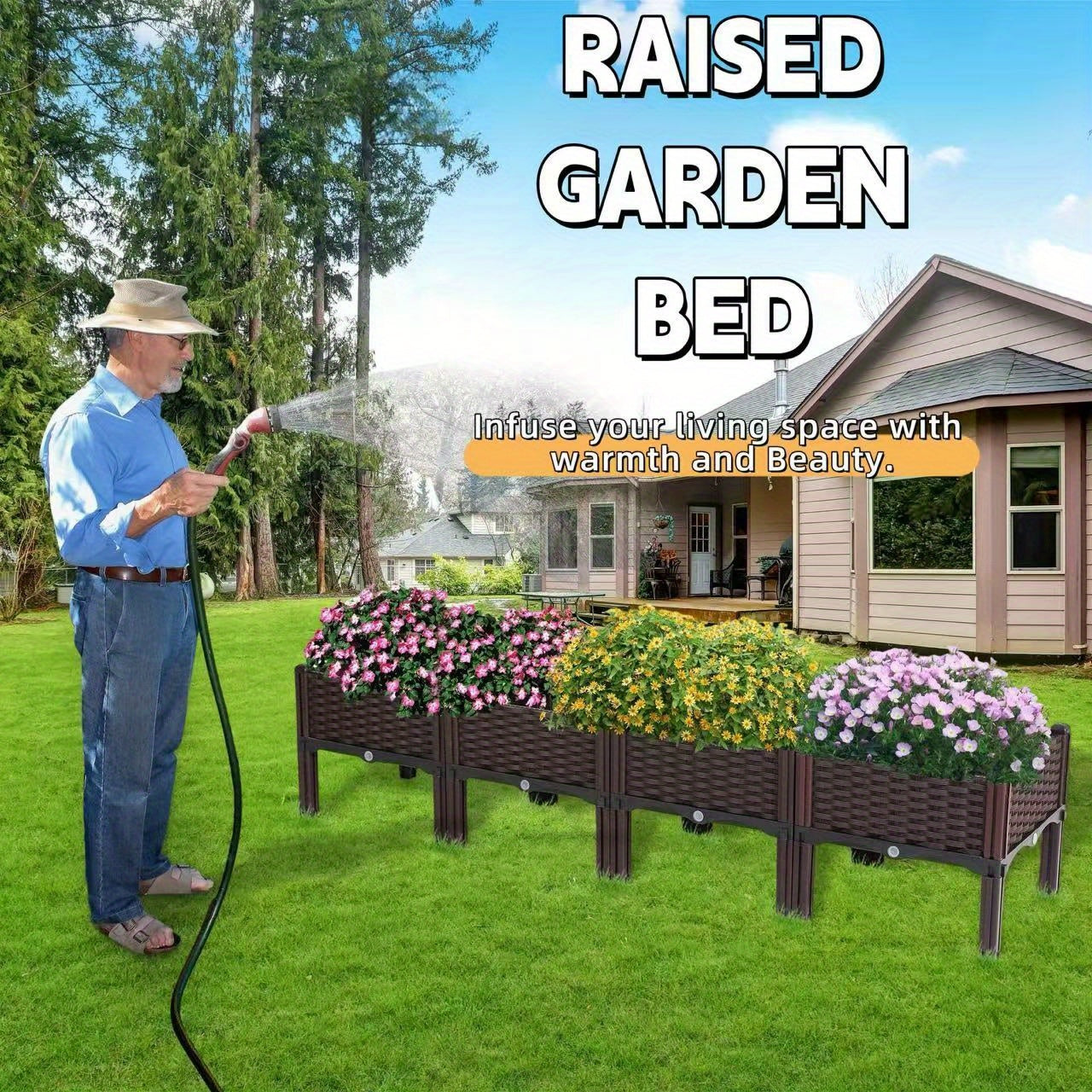 TEMU Large Outdoor Planting Box, Raised Garden Bed With Elevated Planter For Patio Balcony Deck Gardening - Perfect For Flowers Vegetables Tomatoes