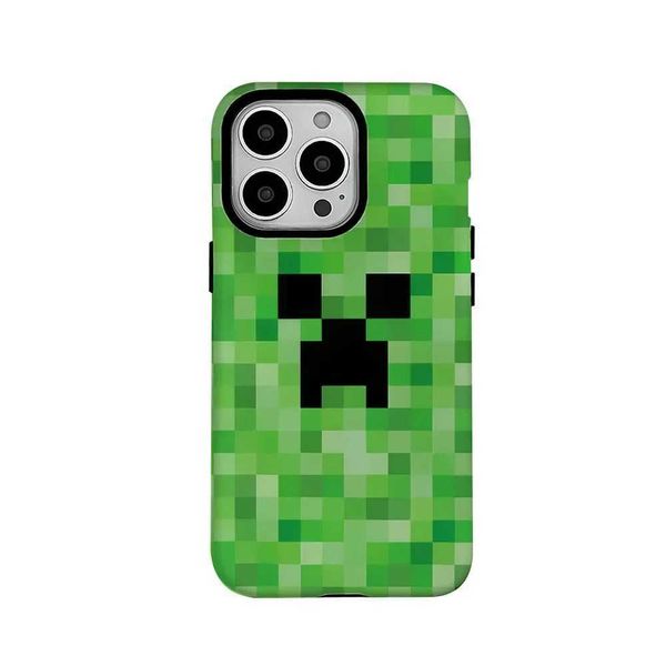 Cell Phone Cases Green pixel monster cartoon phone case suitable for iPhone 16 15PRO MAX 14 13 12 11 PRO 16 Plus acrylic TPU two in one phon