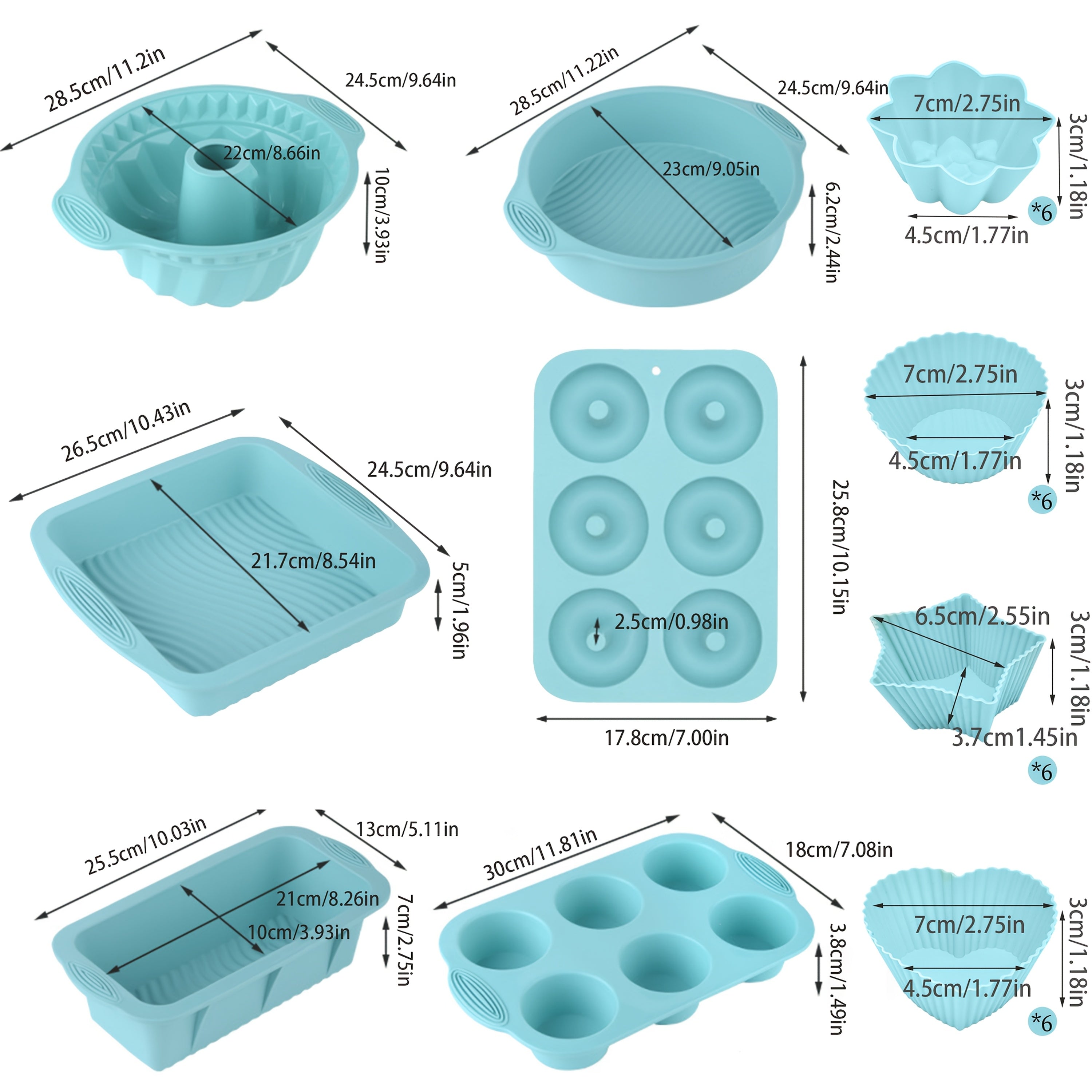 TEMU 30pcs Multi-type Blue Rectangle, Round Creative Cake Mould, Silicone, Reusable, Baking Tray, Oven Accessories, Baking Tools, Kitchen Gadgets,