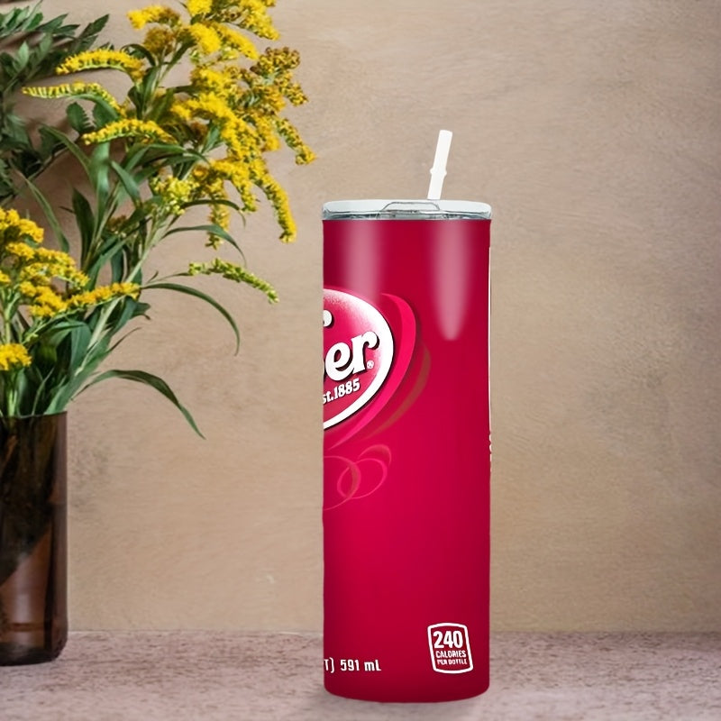 TEMU 20oz Stainless Steel Water Bottle, 1pc, Tumbler With Lid And Straw, Insulated Straight Watercups, Coffee Cup, Drinkware, Outdoor Travel