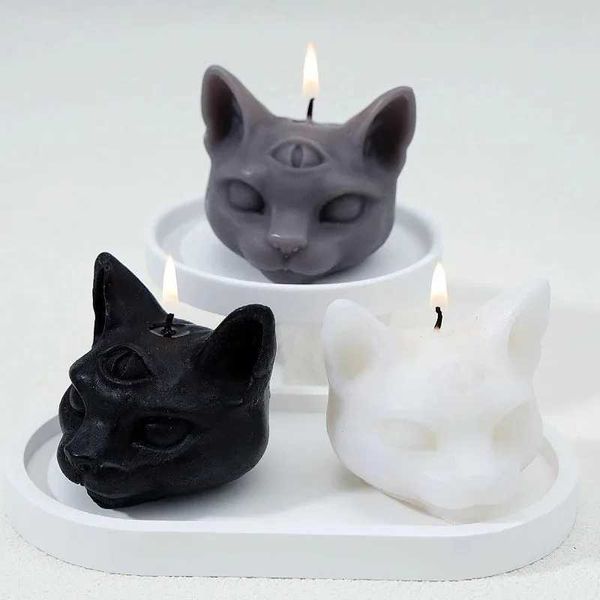Three Eye Cat Scented Gothic Candles Soy Wax Halloween Creative Aromatherapy Decoration Dark Cat Ornaments Home Room Decor Gift Y250118