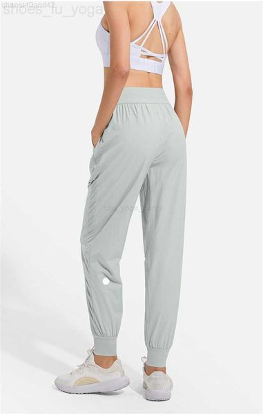 LULL Women Jogging Yoga Ninth Pants Pocket Fitness Leggings Soft High Waist Hip Lift Elastic Casual Pants Drawstring Legs Sweatpants Sportsw