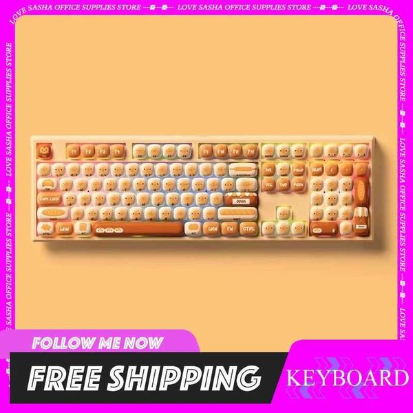 Keyboards Akko Mg108b Mechanical Keyboard Three Mode Rgb Hot-SwapSteamed Bun Paradise Customized Cute Accessory For Gamer Desktop Office J24