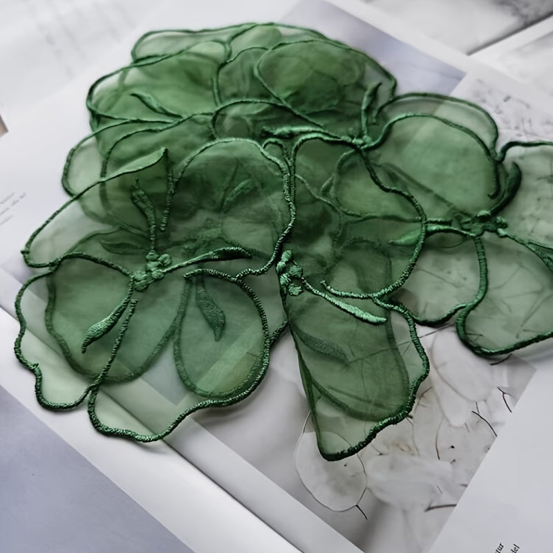 TEMU 10pcs Green Embroidered Mesh Flower Appliques, 4.92x3.54in - Perfect For Wedding Dress & Formal Attire Decorations