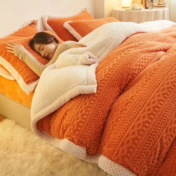 Soft Winter Warm Bedding Set Thickening Plushing Fluffy Sheets Quilt Cover QuiltDouble Single Bed Bedroom Blanket 240929