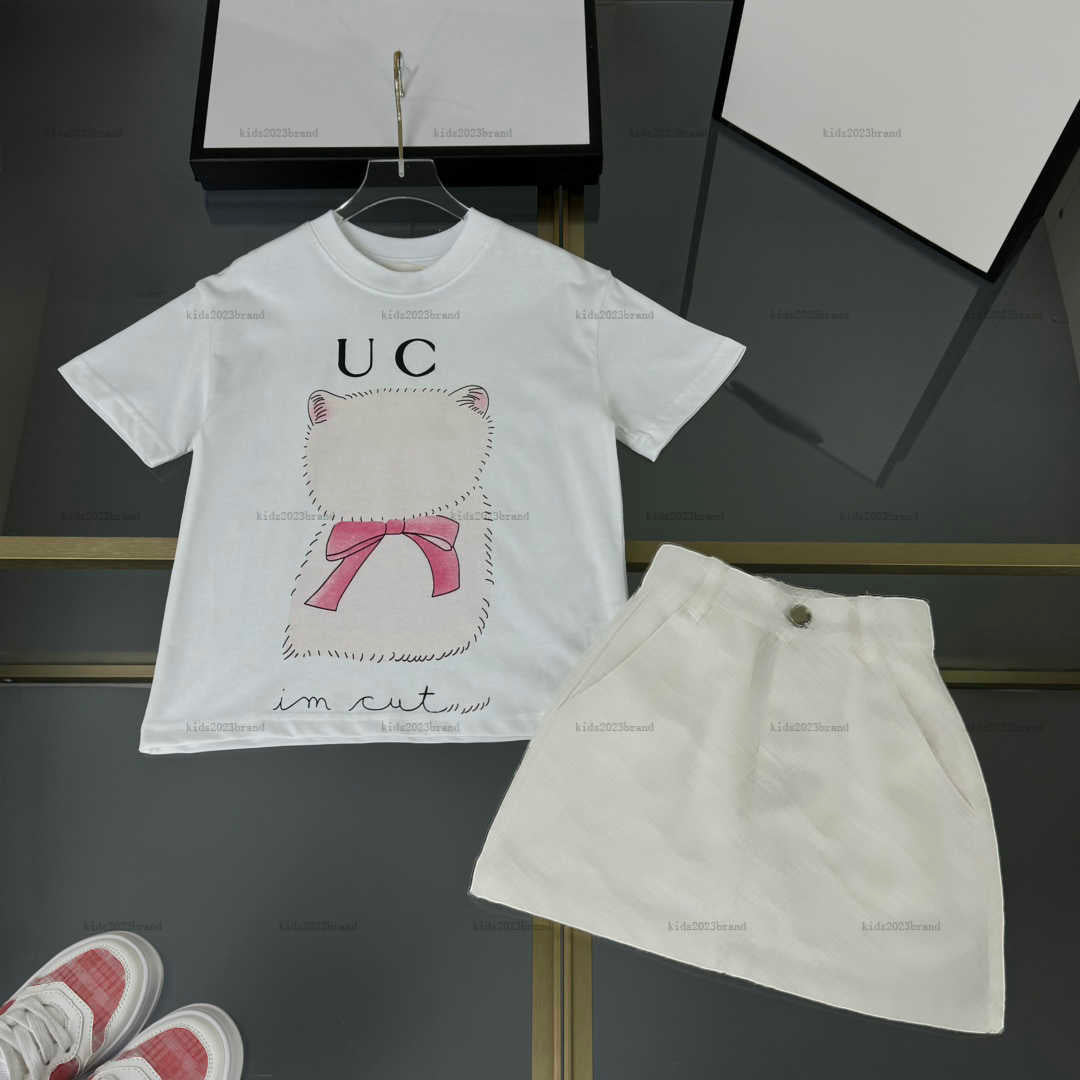 Classics girls dress suit baby overskirt kids designer clothes Summer T-shirts and Letter printing skirts A061X02N025-a