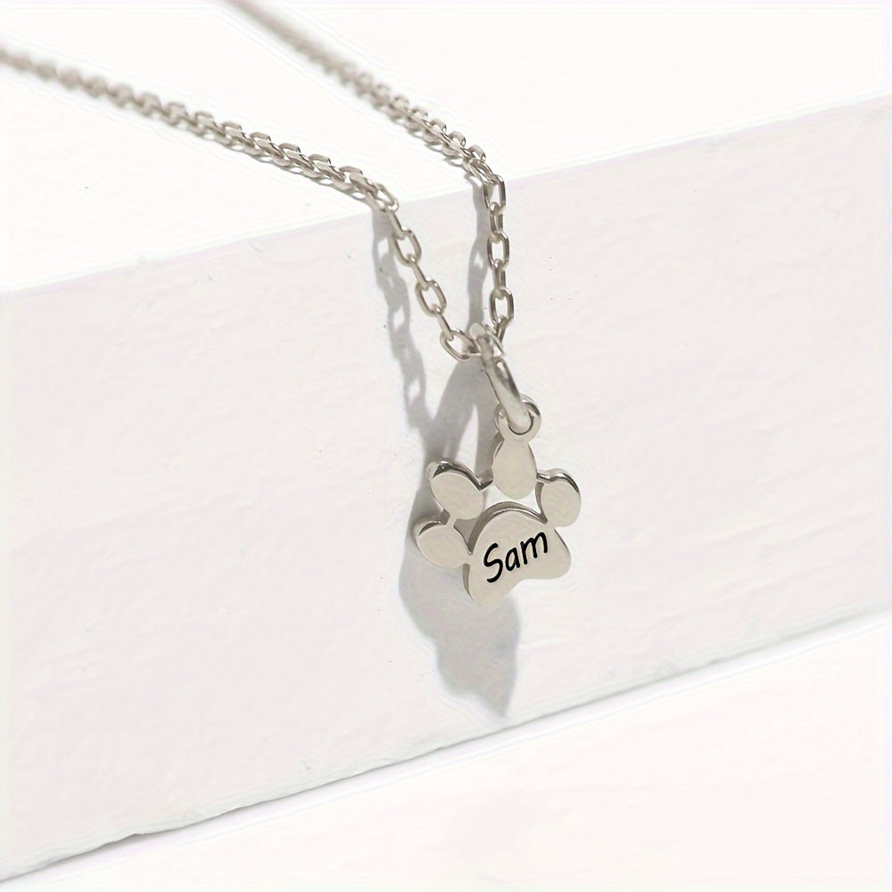 TEMU Paw Print Name Necklace, Stainless Steel Paw Print Necklace, Personalized Cat Paw Pendant Necklace, Fashionable Jewelry For Pet Enthusiasts,