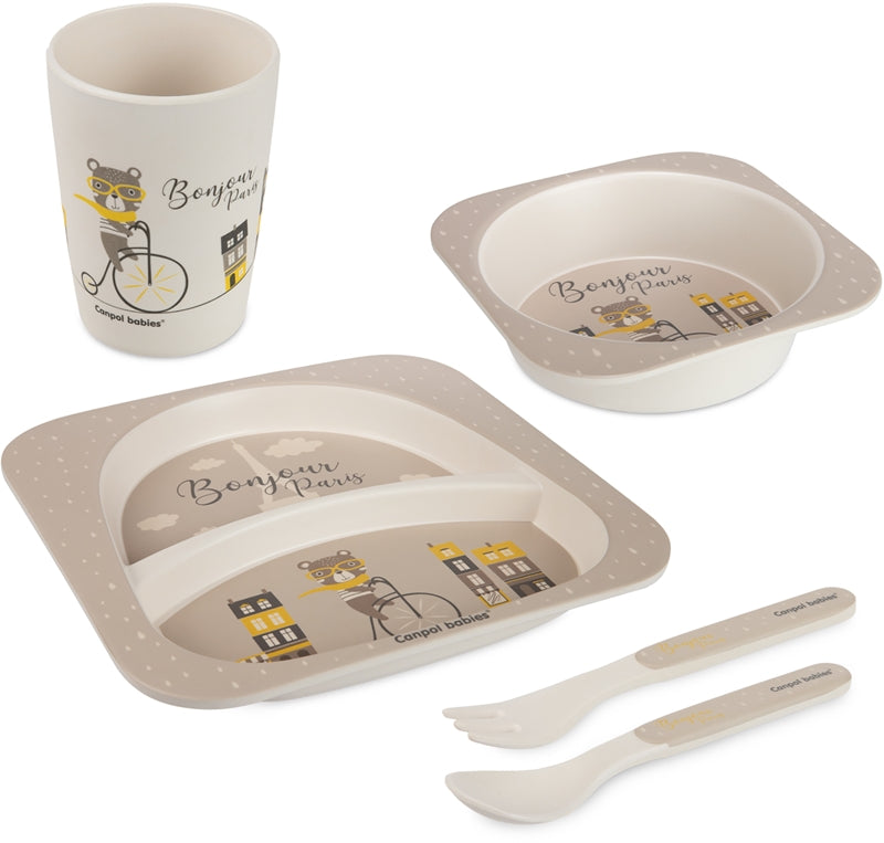 Canpol babies Juego de cubiertos infantiles Bonjour Paris beige 5 piezas