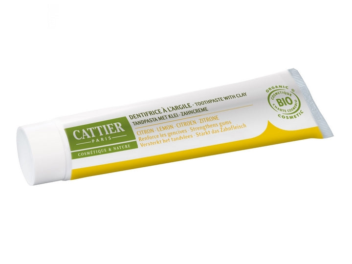 Cattier Pastă de dinți din argilă remineralizantă Dentargile întărește gingiile cu ulei esențial de lămâie organic 75 ml