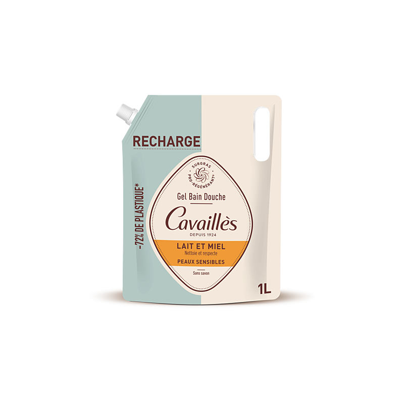 Cavaillès Eco-refill bad og dusjgelé Melk og honning sensitiv hud 1L