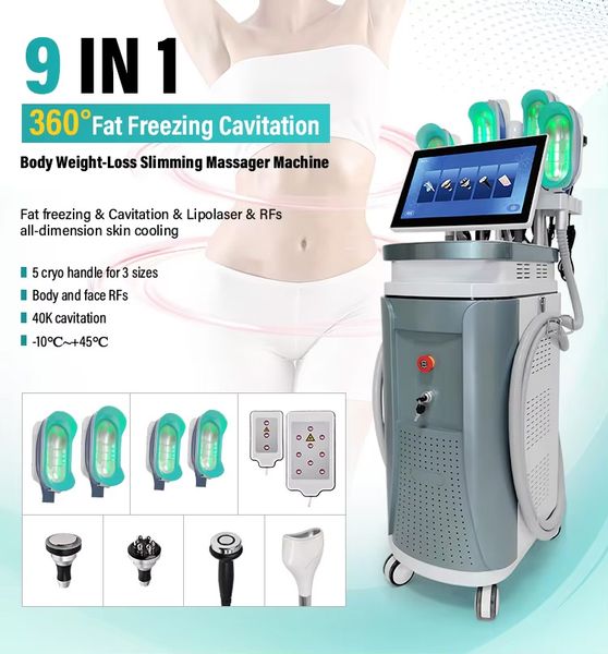 2025 Latest 9 Handles Cryolipolysis Fat Freezing Machine Beauty Salon RF Tightening 40K Vacuum Cavitation Laser Plates Liposution Sculpting