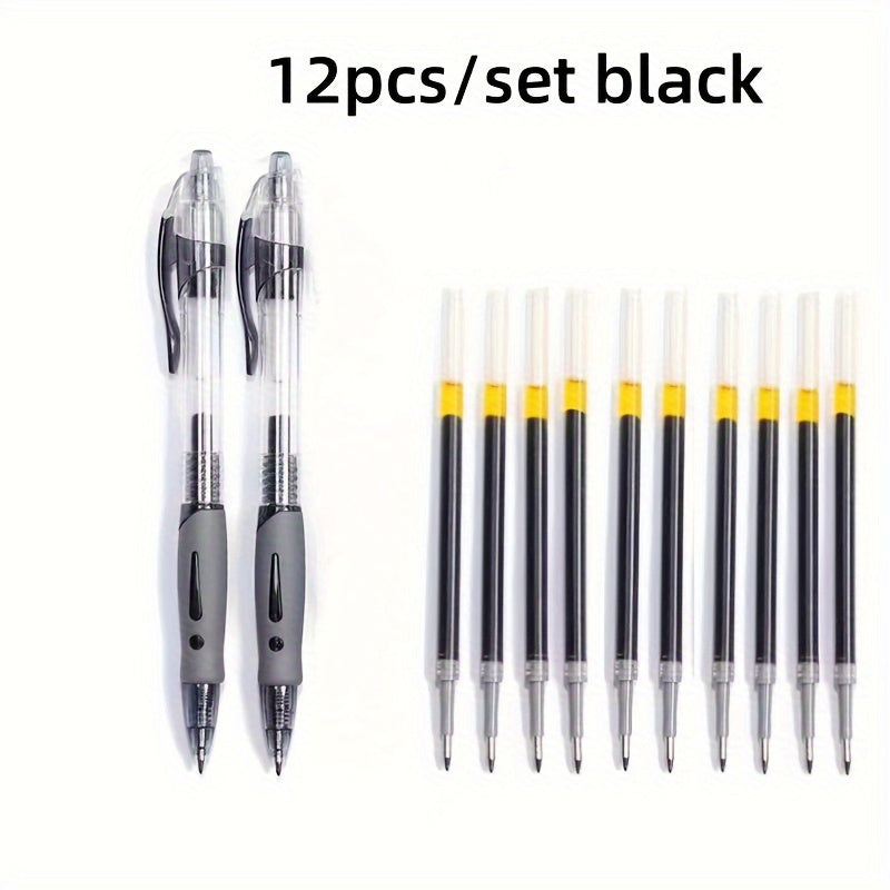 TEMU 12pcs-set 0.5mm Retractable Gel Pens Set Black-red-blue Ballpoint For Writing Refills Office Supplies Stationery Gifts(2 Pens+10 Refills),